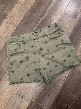 Maurices Olive Green Star-Print Denim Shorts